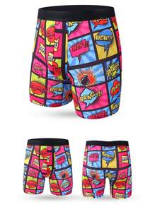 4 件套 男士涂鸦印花舒适柔软透气大码长款平角内裤