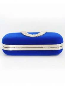 Handmade Party Clutch Bag, U-Shaped Rhinestone Decor, Suitable For Evening Gown, Wedding Bride - Royal Blue - View 6
