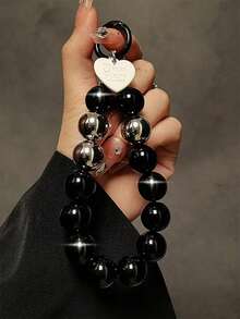 1 件创意黑色串珠手链，短腕挂绳，带手机壳夹、钥匙链，适合女士 - 黑色 - 查看 5