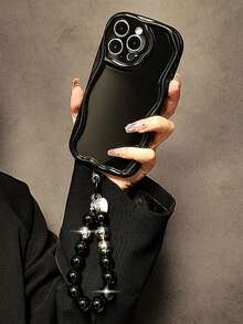 1 件创意黑色串珠手链，短腕挂绳，带手机壳夹、钥匙链，适合女士 - 黑色 - 查看 6