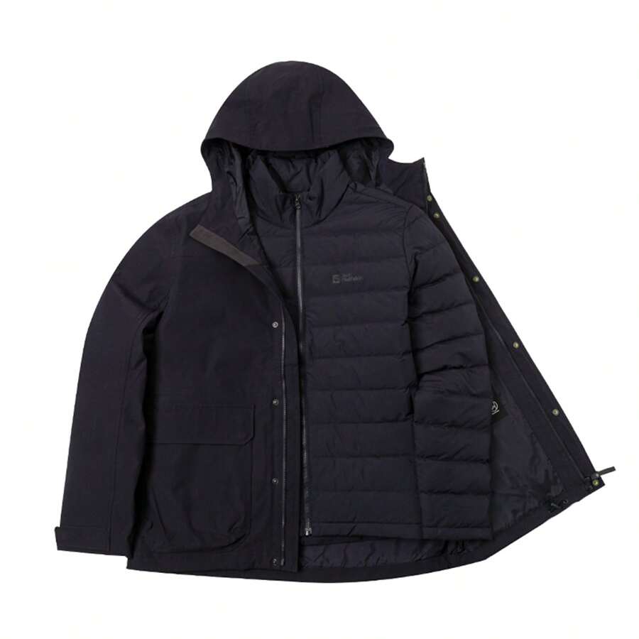 Jack Wolfskin Men's Outdoor Down Jacket MFO EC ROSSVOLL DOWN 3IN1 JKT, 75% Down, 25% Feather - Dark Navy - View 1