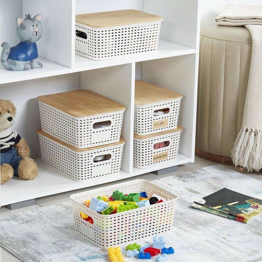Small Plastic Storage Bins With Bamboo Lids SHEIN USA