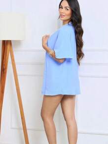 2 Piece Kimono Shorts Set Spring Summer Elegance 2024 - 淺藍色 - 查看 2