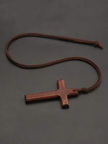 1pc Vintage Wooden Cross Necklace For Men & Women, Suitable For Daily Wear, Parties, Easter, Halloween - Wooden Cross - View 5