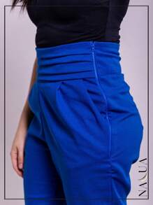 KIT 2 Women's Tailored Trousers, In Linen, With Draped Waistband And Side Cuffs, With Front Pocket - Màu be - Xem 6