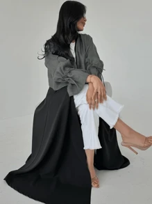 女士简约阿拉伯长袍时尚袖口抽绳夹克 - 灰色 - 查看 5