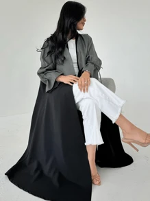 女士简约阿拉伯长袍时尚袖口抽绳夹克 - 灰色 - 查看 1