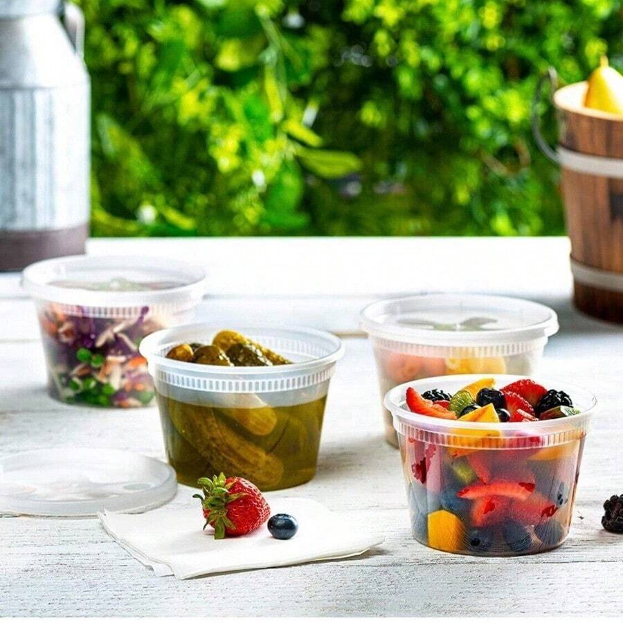 16 Oz [50 Sets] Deli Plastic Food Prep Reusable Storage Containers With