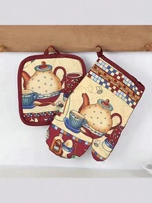 2 件套耐热微波炉手套/烤箱垫和餐垫，创意厨房用具 - 彩色 - 查看 1