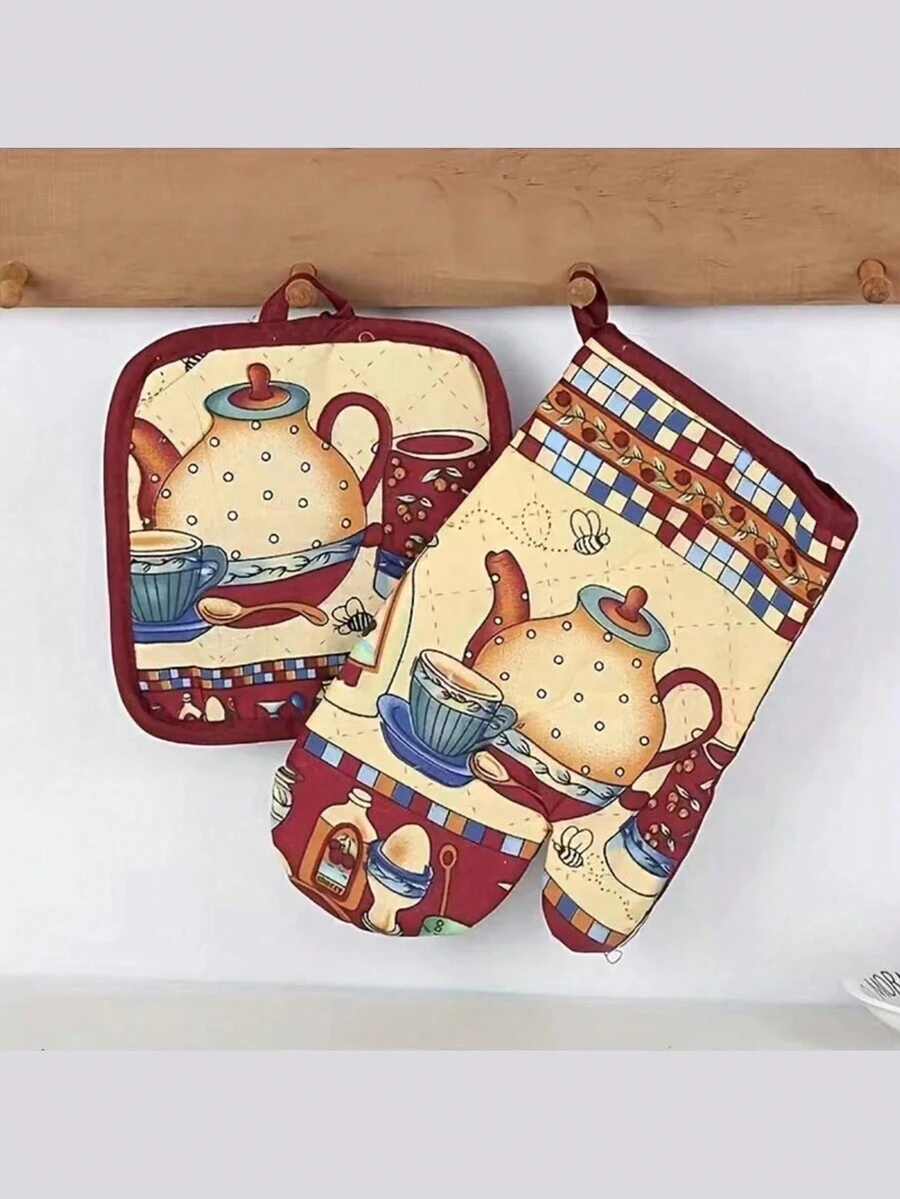 2 件套耐热微波炉手套/烤箱垫和餐垫，创意厨房用具 - 彩色 - 查看 1