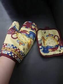 2 件套耐热微波炉手套/烤箱垫和餐垫，创意厨房用具 - 彩色 - 查看 7