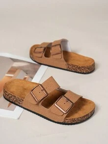 Dép lê nữ, dép xăng đan bãi biển, dép xăng đan đế bằng có khóa cài màu đen, màu be, màu nâu, phong cách tối giản, thoải mái, cá nhân hóa, du lịch và gia đình - Cà phê nâu - Xem 4