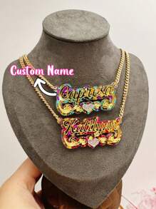 Vòng cổ tên Acrylic hai màu, Vòng cổ tùy chỉnh, Vòng cổ Acrylic, Vòng cổ cá nhân hóa, Quà tặng Giáng sinh - vàng - Xem 6