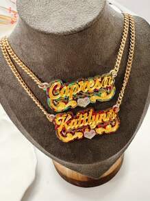 Vòng cổ tên Acrylic hai màu, Vòng cổ tùy chỉnh, Vòng cổ Acrylic, Vòng cổ cá nhân hóa, Quà tặng Giáng sinh - vàng - Xem 4