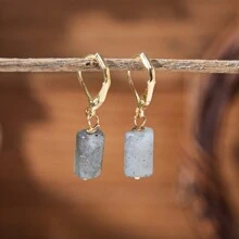 1 Cặp Bông tai thời trang đính đá pha lê vuông cắt đá tự nhiên phong cách Bohemian, mã não, fluorite cho nữ - Nhiều màu - Xem 13
