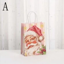 2pcs New Christmas & Valentine's Day Pink Paper Gift Shopping Bags, Kraft Paper Bags For Party Favor