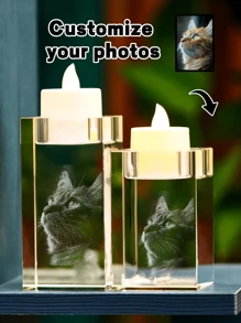 1pc Personalized Photo 3d Crystal Ball , Customized 3d Holographic Photo Etched Inside The Crystal, With Your Own Photo,Customized Photo Crystal Ball Customized European Romantic And Elegant Candle Holder