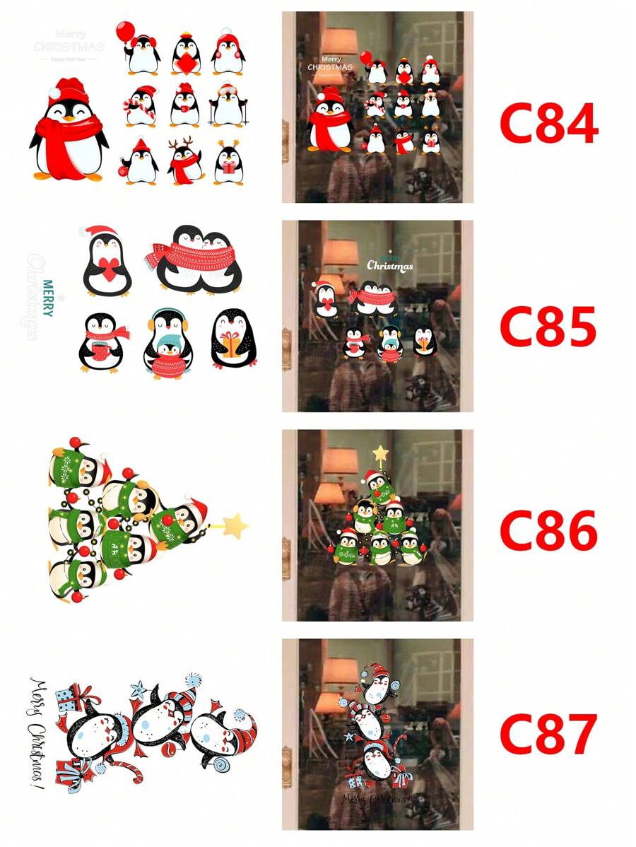 1pc Christmas Penguin Pattern Wall Sticker For Living Room Bedroom