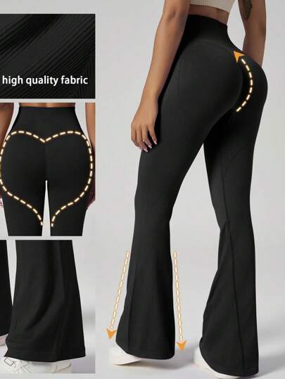 Damskie czarne elastyczne rozszerzane spodnie do chodzenia na zewnątrz, elastyczne ściągacze w pasie, spodnie do tańca podnoszące pośladki, wyszczuplające legginsy w kształcie serca