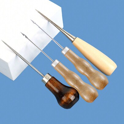 2 Pcs Scratch Awl Tool, With Gourd Shape Wooden Handle, Leather Awl Punch Tool,Tailors Awl, For Sewing Punching Stitching, Gourd Awl Repair Tool For Leather Craft Cloth