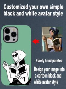 1pc Customized Personalized Pure Hand-Painted Design Black And White Line Style Mobile Phone Case Anti-Fall Mobile Phone Case Gift Birthday Gift Couple Unisex Mobile Phone Case - Green - View 1