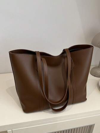 Women Fashion Casual Commuter Shoulder Bag, Solid Color Large Capacity Tote Bag, Suitable For Date, Travel, Outing, Shopping