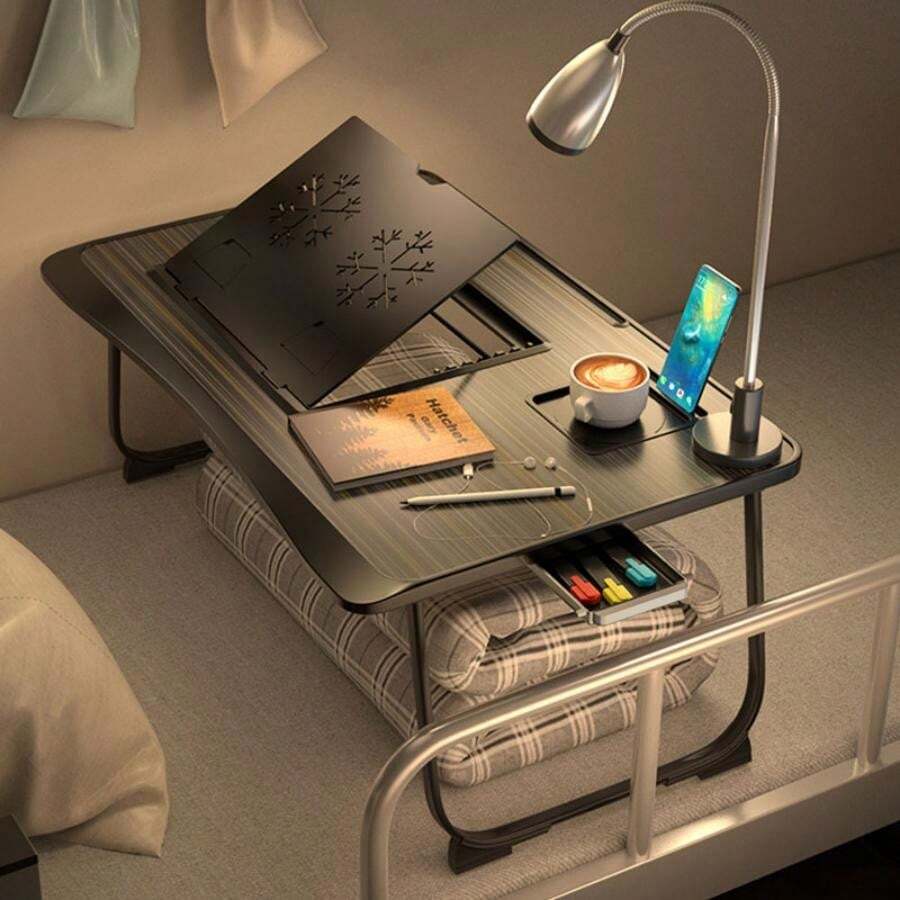 DYJ DAYIKA-S Bed Or Sofa, Laptop Desk, Lap Desk, Woking Bed Desk, Home Office Desk, Breakfast Tray, Desk With Cup Holder, Watching Movies In Bed, Laptop Bed Frame, Livable Computer Stand, Phone Stand And Drawer, Foldable Leg Desk - màu đen - Xem 1