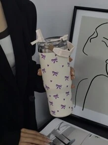 1pc 900ml/33.44oz Heart & Bow Vacuum Insulated Tumbler, Thermos Cup, Large Capacity Water Bottle With Handle & Straw, Dual Drinking Lid, Travel & Outdoor, Gym & Sports, School Supplies, Holiday Gift