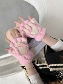 1 Pair Of Cute Cat Claw Fingerless Gloves, Thick, Warm, And Cold Resistant Plush Gloves, Suitable For Daily Use By Winter Girls, With A Rope