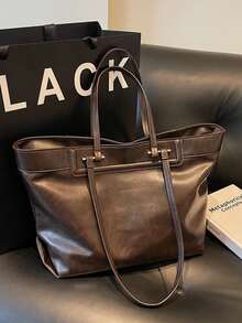 Túi Tote Thời Trang Mới Đơn Giản Màu Trơn Dành Cho Nữ, Sức Chứa Lớn, Chất Liệu PU Túi Xách Thời Trang Thích Hợp Cho Hẹn Hò, Mua Sắm, Đa Năng, Tinh Tế, Thu/Đông - Cà phê nâu - Xem 8