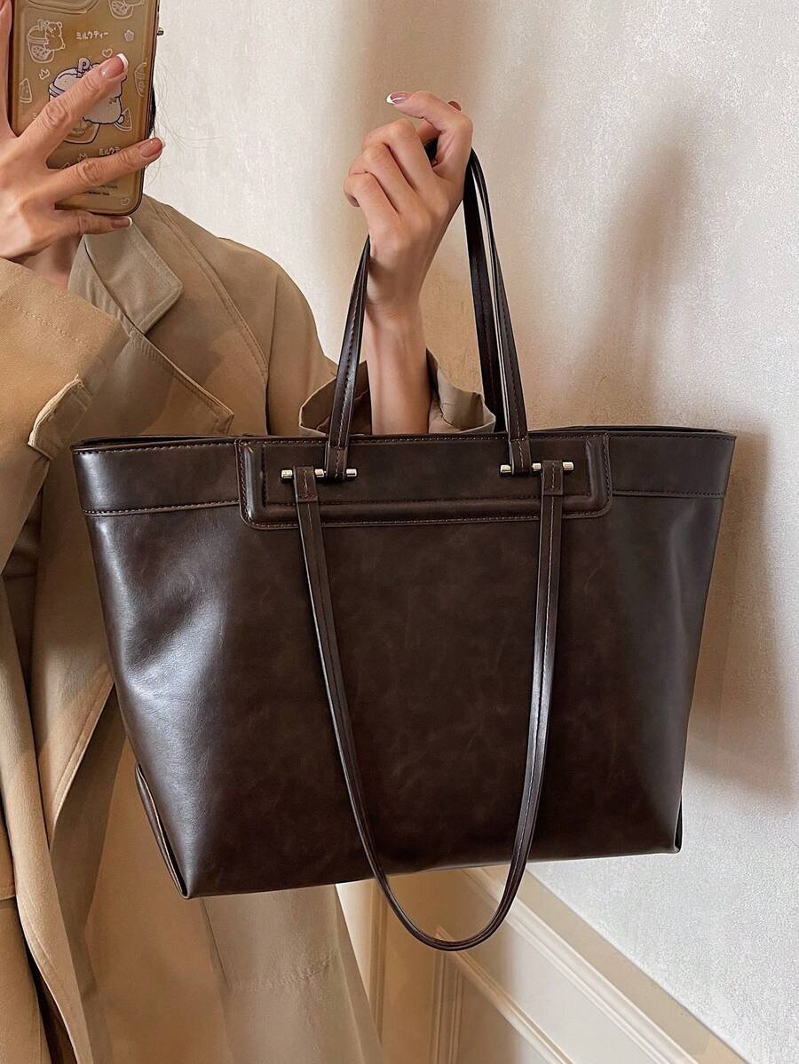 Túi Tote Thời Trang Mới Đơn Giản Màu Trơn Dành Cho Nữ, Sức Chứa Lớn, Chất Liệu PU Túi Xách Thời Trang Thích Hợp Cho Hẹn Hò, Mua Sắm, Đa Năng, Tinh Tế, Thu/Đông