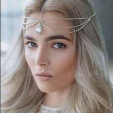 1 件时尚欧美波西米亚水滴形绿松石多层链流苏头饰适用于新娘和节日女士头饰万圣节