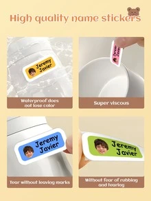 52 张定制防水姓名贴纸，个性化姓名标签 PVC 贴纸，个性化白色背景儿童贴纸，多用途彩色姓名贴纸，学校文具，水瓶，笔记本标签贴纸防水、密封、粘性、可爱、彩色定制、个性化、独特理想礼物，适合送给他/她、家人、朋友、儿子、女儿、学校学生、儿童，适合周年纪念日、儿童节、生日、学校、家庭 - 彩色 - 查看 4