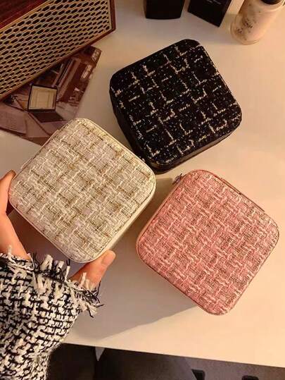 1 Piece Travel Jewelry Storage Box, Double Layer Zipper Enclosed Portable Multi-Function Storage Box Back To School