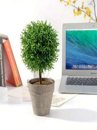 迷你逼真塑料假桌上植物带盆，家居装饰（绿色）