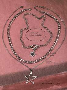 3pcs Y2K Gô-tích Vintage Nhạc Punk Rock Phong cách Hình sao Pha lê Dát Vòng cổ choker Bộ , Hip-hop Boho Chic Ngôi sao Vật rủ xuống Thép không gỉ Liên kết Dây chuyền Đồ trang sức Bộ dụng cụ - Bạc - Xem 4
