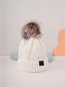 1 件男女通用 Y2K 风格滑雪帽，带皮革标签和绒球，百搭休闲保暖无檐帽，适合冬季户外通勤 - 針織帽 - 查看 10