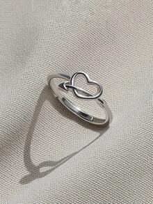 1 件 S925 纯银“心形箭”简约精致开口戒指，轻巧奢华礼物，自然风格精致日常佩戴精致指环礼物 - 愛心 - 查看 6