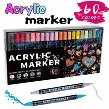 Bút đánh dấu sơn Acrylic đầu kép 60 màu, thích hợp cho việc tự vẽ, nhật ký, thiết kế truyện tranh & manga - Nhiều màu - Xem 1