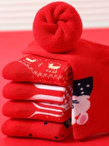 5 đôi tất Giáng sinh lót nhung dày cho trẻ em, họa tiết hoạt hình ngày lễ, tất mùa đông giữ ấm cho bé trai và bé gái - Xem 4