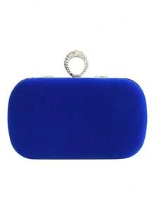 Handmade Party Clutch Bag, U-Shaped Rhinestone Decor, Suitable For Evening Gown, Wedding Bride - Royal Blue - View 4