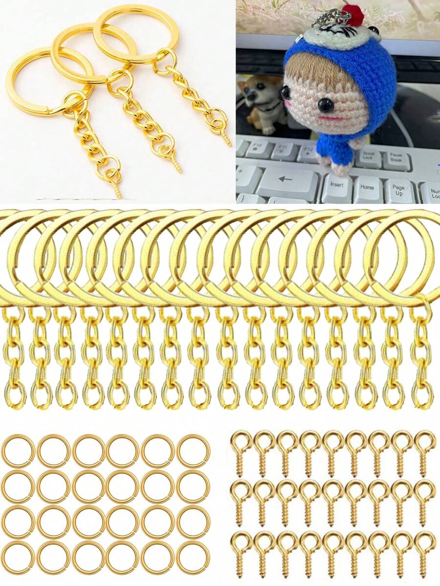 可爱（大号）110 件钥匙圈环，适用于工艺品，包括带跳环的钥匙圈螺丝，适用于 DIY 钥匙扣工艺品、圣诞礼物、纪念品、汽车配件、包袋、饰品、学校哥特 Y2k - 30#鑰匙圈+跳環+眼釘 - 查看 1