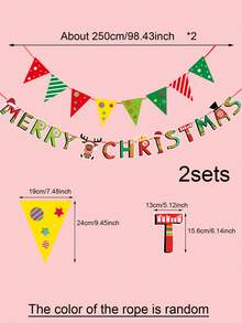 1 套（2 件） - 纸质横幅套装，圣诞节创意“圣诞快乐”字母+三角旗横幅，圣诞派对背景装饰用品 - 彩色 - 查看 2