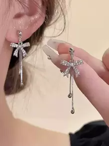 1pair Fashion Butterfly Tassel Crystal Earrings, Graceful & Sweet For Women