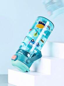 1 件 550 毫升儿童卡通吸管杯，小学生软硅胶手柄水瓶随行杯 - 彩色 - 查看 4