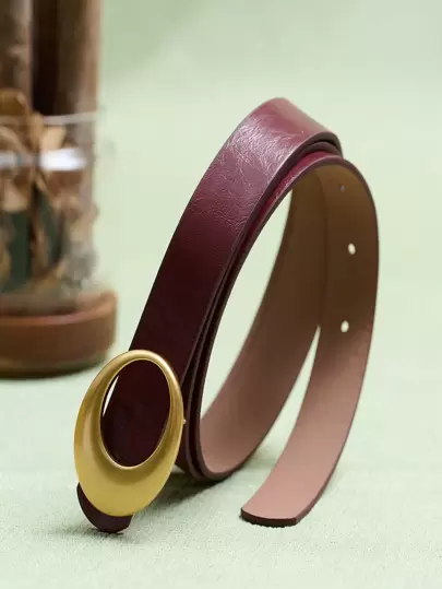 Elegante y refinado cinturón de cuero rojo vino chapado en oro para dama urbana de alta gama, accesorio versátil adecuado para diferentes ocasiones y temporadas - casual, elegante, negocios, fiesta, retro, sexy, calle, lindo, cortesano