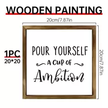 1pc Classic Style Wooden Inspirational Quote Sign - 'Pour Yourself A Cup Of Ambition' - Distressed Framed Wall Art - Wood Plaque Wall Hanging Decor For Home, Office & Farmhouse - Multipurpose Wall-Mounted Decor, Canvas Wall Art, Thanksgiving Gifts,Poster Birthday Graduation Home Decor Christmas Decorations Room Decor Christmas