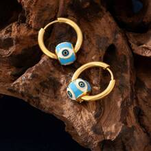 1 Cặp thời trang thép không gỉ mạ vàng 18K hình mắt quỷ màu xanh lam, bông tai tròn, thích hợp cho phụ nữ đeo hàng ngày - Vàng - Xem 12