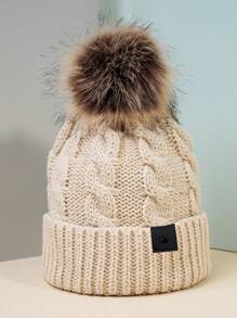 1 件男女通用 Y2K 风格滑雪帽，带皮革标签和绒球，百搭休闲保暖无檐帽，适合冬季户外通勤 - 針織帽 - 查看 12