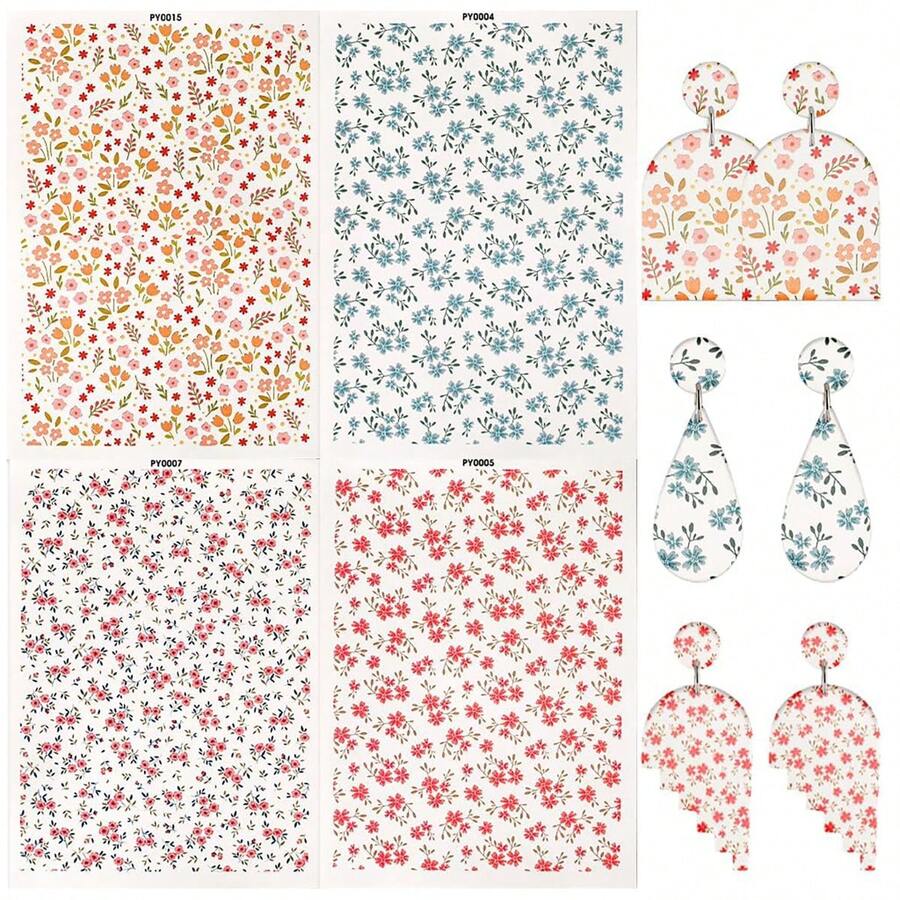 1 tờ giấy chuyển nước hình hoa 5,9*4,13 inch Đất sét polymer 4 kiểu Tờ chuyển nước hình hoa Bohemian Vintage Làm đồ trang sức Hoa tai DIY Men polymer Đồ gốm Công cụ Nghệ thuật Thủ công - Nhiều màu - Xem 1